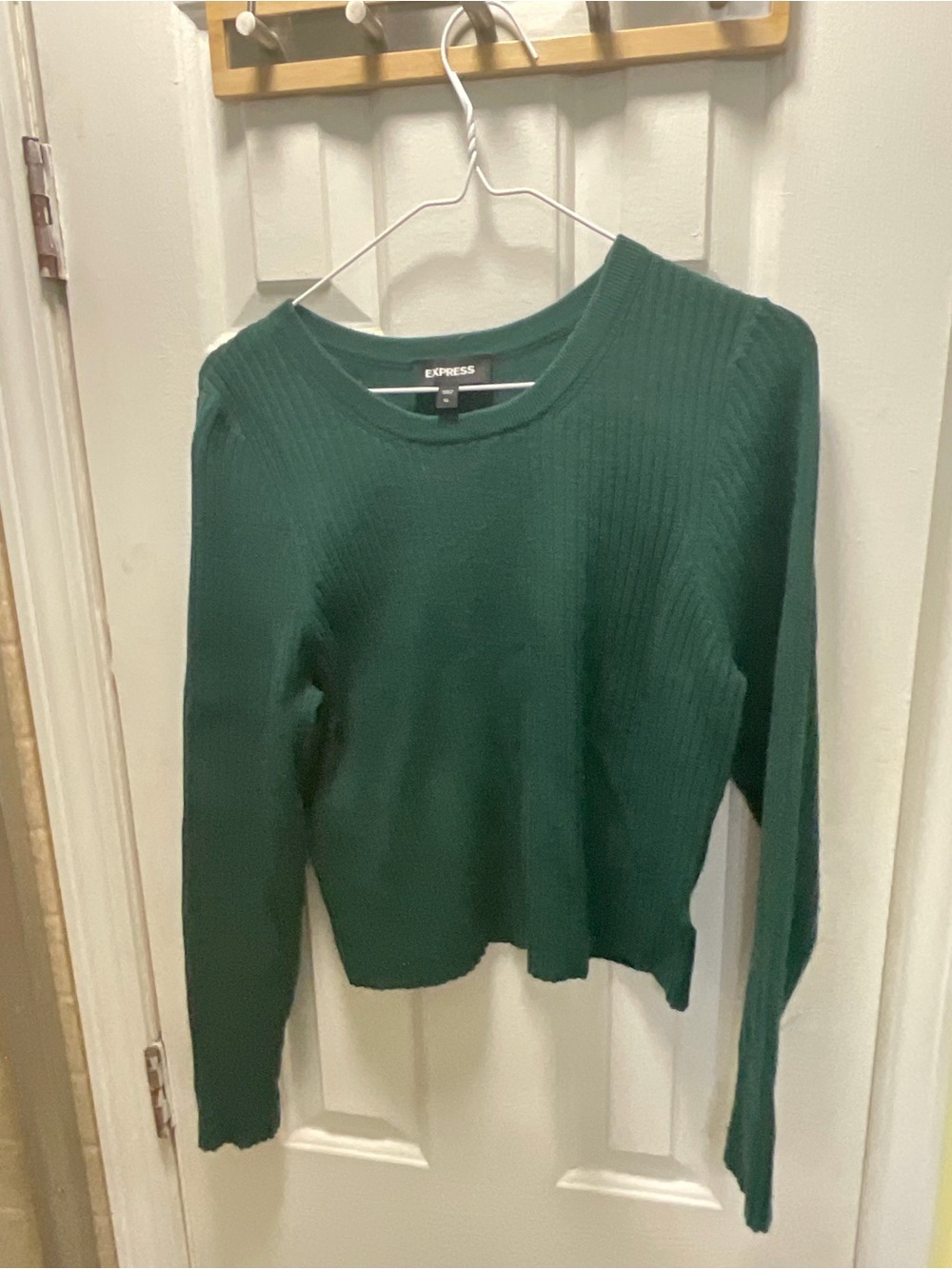 Express Long-Sleeve Ribbed Knit Top in Dark Forest Green Size XL